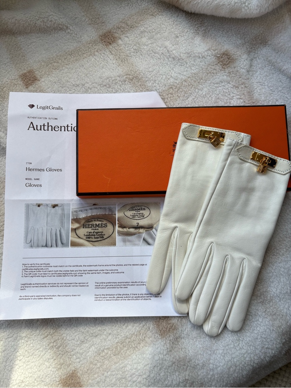 Hermes Kelly white gloves
